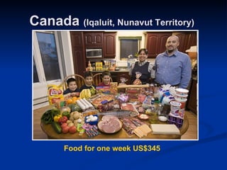 Canada  (Iqaluit, Nunavut Territory)   Food for one week US$345  