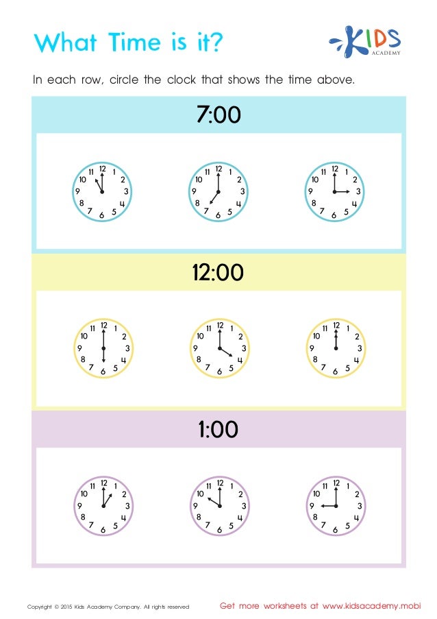 what time is it kindergarten math worksheets