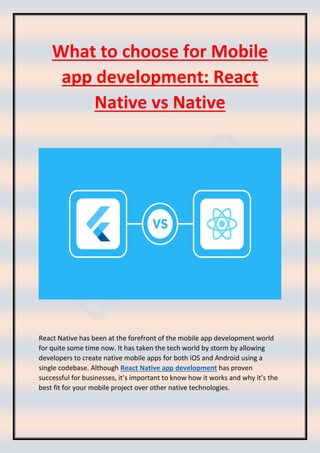 What to choose for Mobile app development- React Native vs Native. | PDF