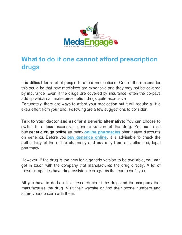 What To Do If One Cannot Afford Prescription Drugs