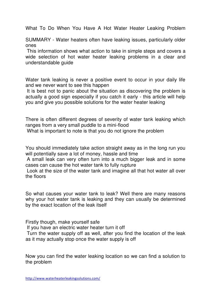 What to do when you have a hot water heater leaking problem