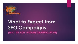 What to Expect from
SEO Campaigns
(HINT: ITS NOT INSTANT GRATIFICATION)
 