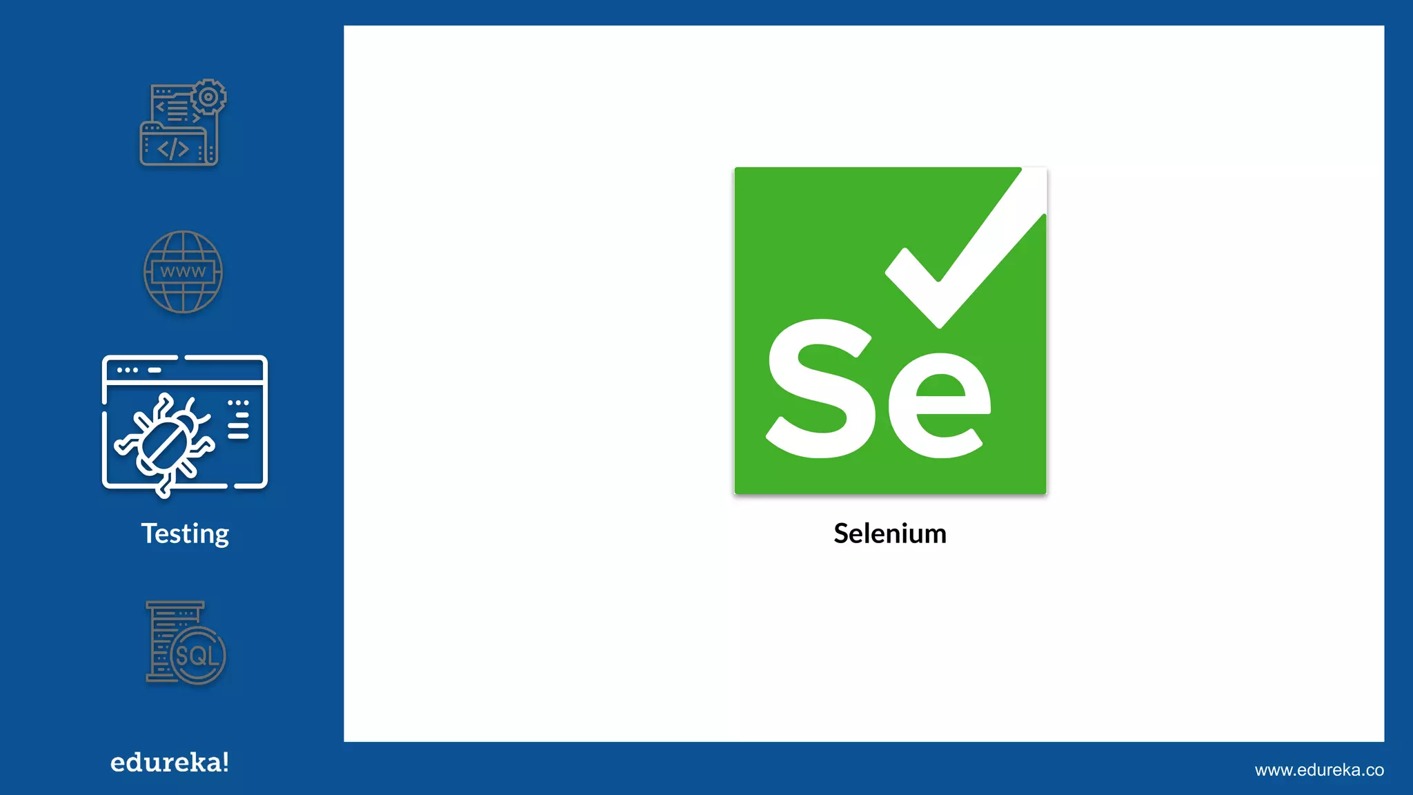 Copyright © 2017, edureka and/or its affiliates. All rights reserved.www.edureka.co
Testing Selenium
 