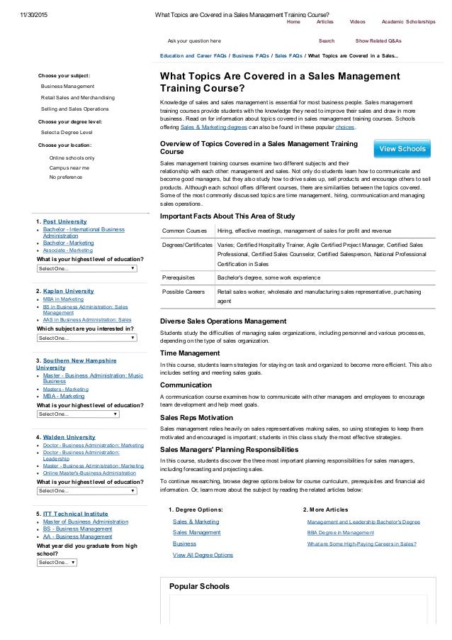 What topics are covered in a sales management training course