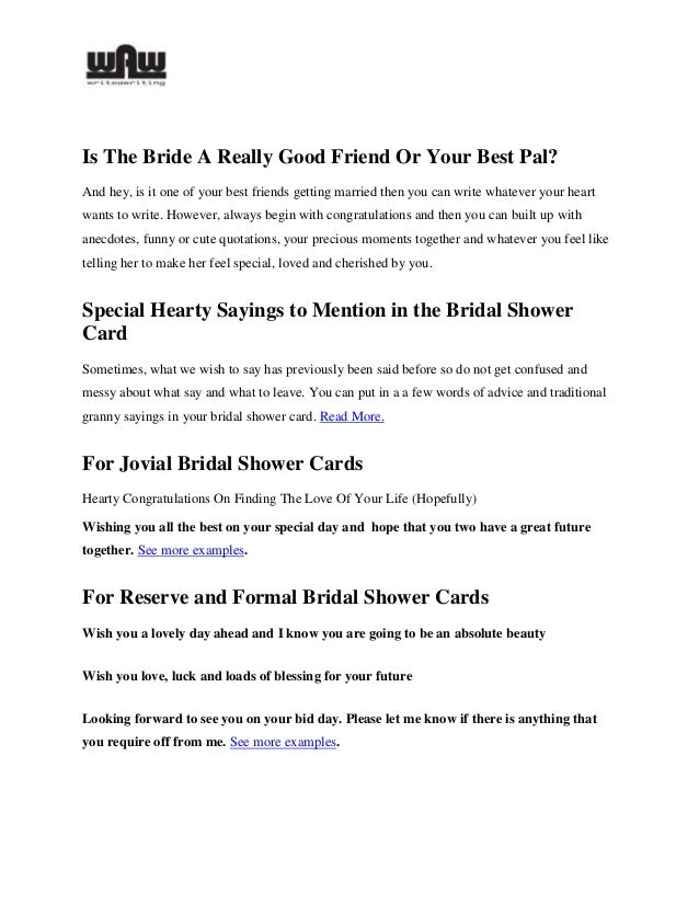 What To Write In A Bridal Shower Card