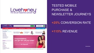 +25% CONVERSION RATE
+115% REVENUE
TESTED MOBILE
PURCHASE &
NEWSLETTER JOURNEYS
 
