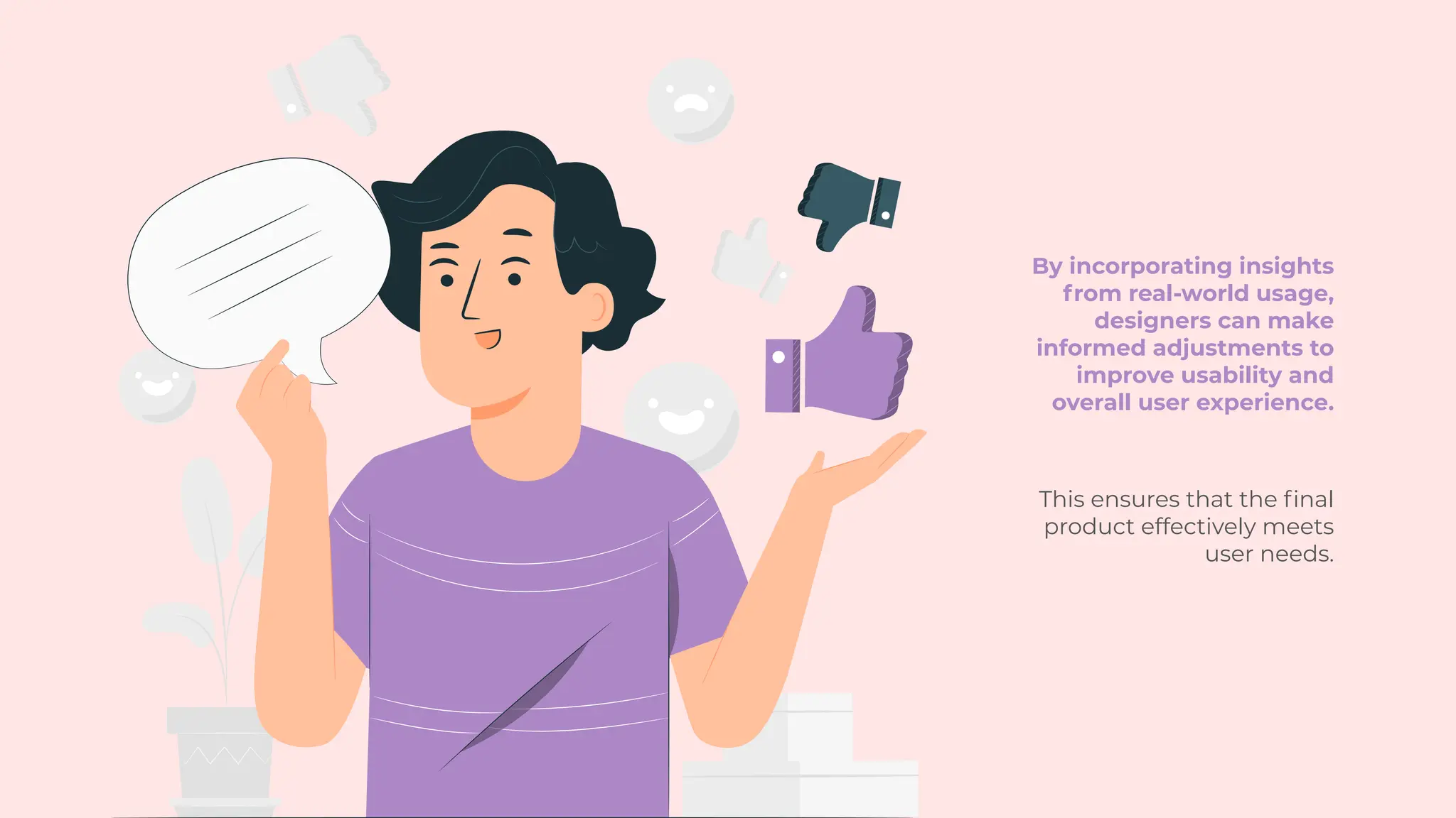 By incorporating insights
from real-world usage,
designers can make
informed adjustments to
improve usability and
overall user experience.
This ensures that the final
product effectively meets
user needs.
 
