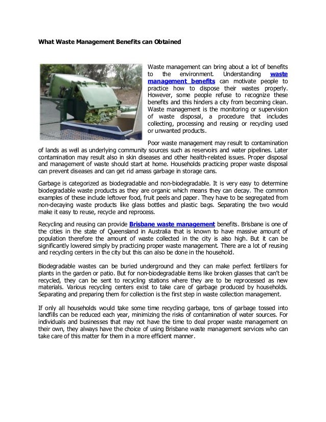 What waste management benefits can obtained