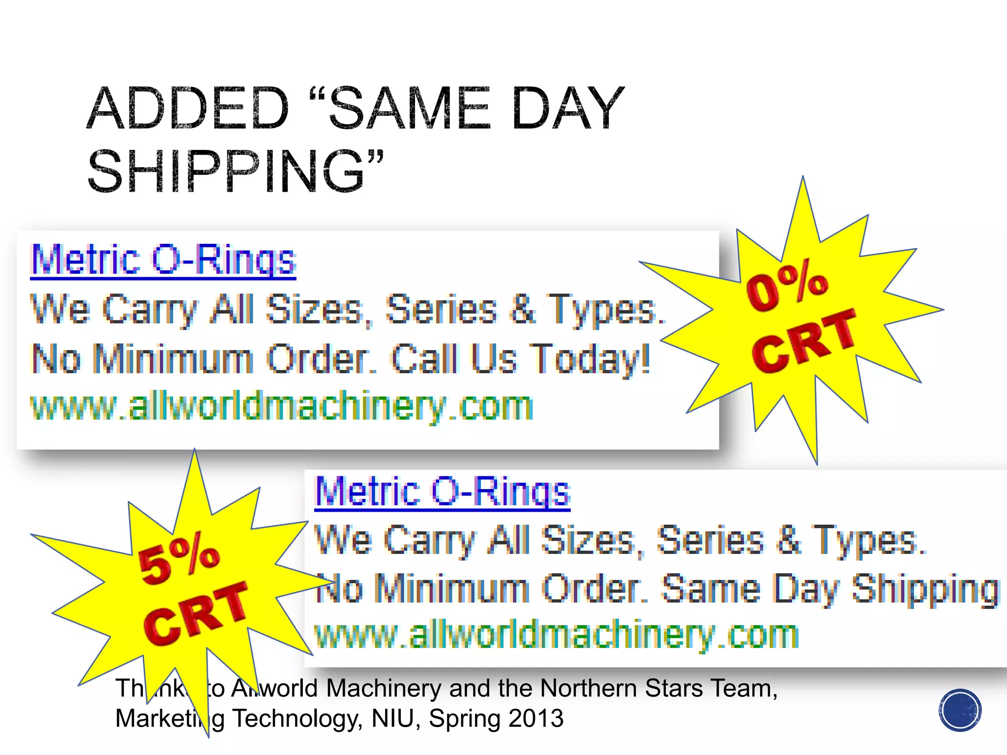 Thanks to Allworld Machinery and the Northern Stars Team,
Marketing Technology, NIU, Spring 2013
 