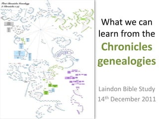 What we can
learn from the
 Chronicles
genealogies

Laindon Bible Study
14th December 2011
 