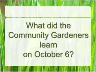 What did the
Community Gardeners
learn
on October 6?
 