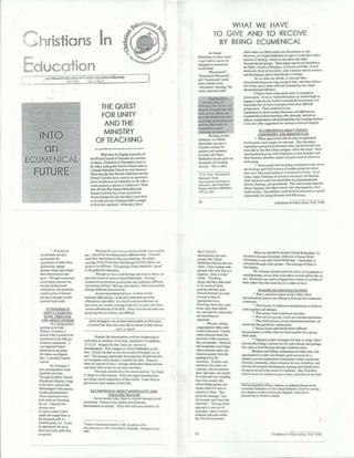 What we have to give and to receive by being ecumenical by Rev. Erica R. Jenkins Christians in Education Fall 1998