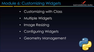 Module 6: Customizing Widgets
? Customizing with Class
? Multiple Widgets
? Image Resizing
? Configuring Widgets
? Geometry Management
 