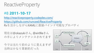 #8 2011-10-17
http://reactiveproperty.codeplex.com/
https://github.com/runceel/ReactiveProperty
 