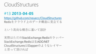 #13 2013-04-05
https://github.com/neuecc/CloudStructures
 