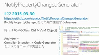 #22 2015-03-30
https://github.com/neuecc/NotifyPropertyChangedGenerator
 