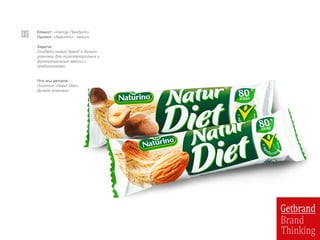Клиент: «Натур Продукт»
Проект: «Naturino» - мюсли
Задача:
Создать новый бренд и дизайн
упаковки для низкокалорийных и
функциональных мюсли с
пребиотиками
Что мы делали:
Логотип «Natur Diet»,
Дизайн упаковки
 