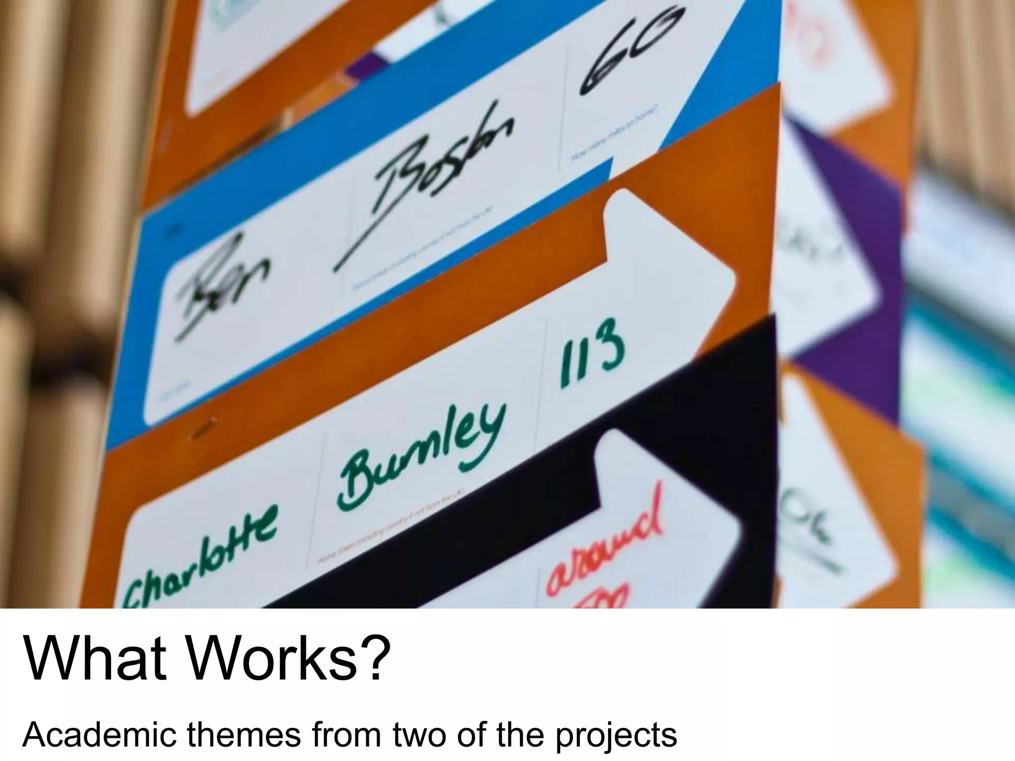 What Works?
Academic themes from two of the projects
 
