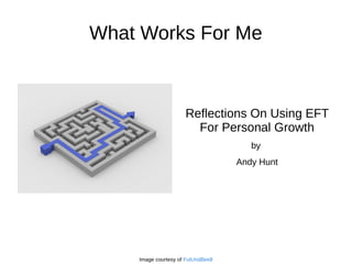 What Works For Me

Reflections On Using EFT
For Personal Growth
by
Andy Hunt

Image courtesy of FutUndBeidl

 
