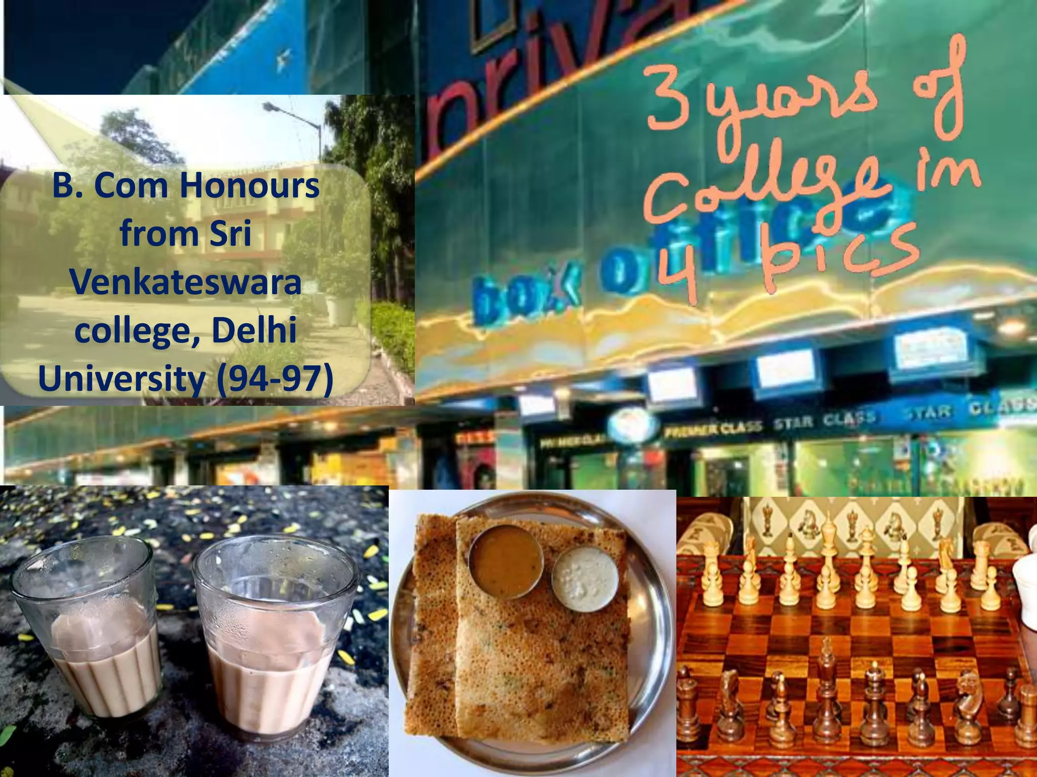 B. Com Honours
from Sri
Venkateswara
college, Delhi
University (94-97)
 
