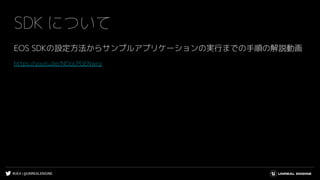 #UE4 | @UNREALENGINE
SDK について
EOS SDKの設定方法からサンプルアプリケーションの実行までの手順の解説動画
https://youtu.be/NOoLPGENwrg
 