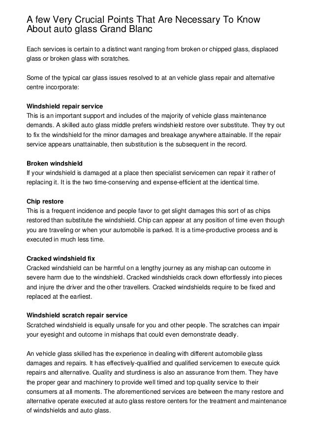 A few Very Crucial Points That Are Necessary To Know About auto glass