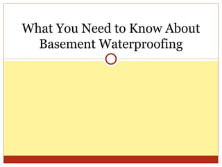What You Need to Know About
Basement Waterproofing
 