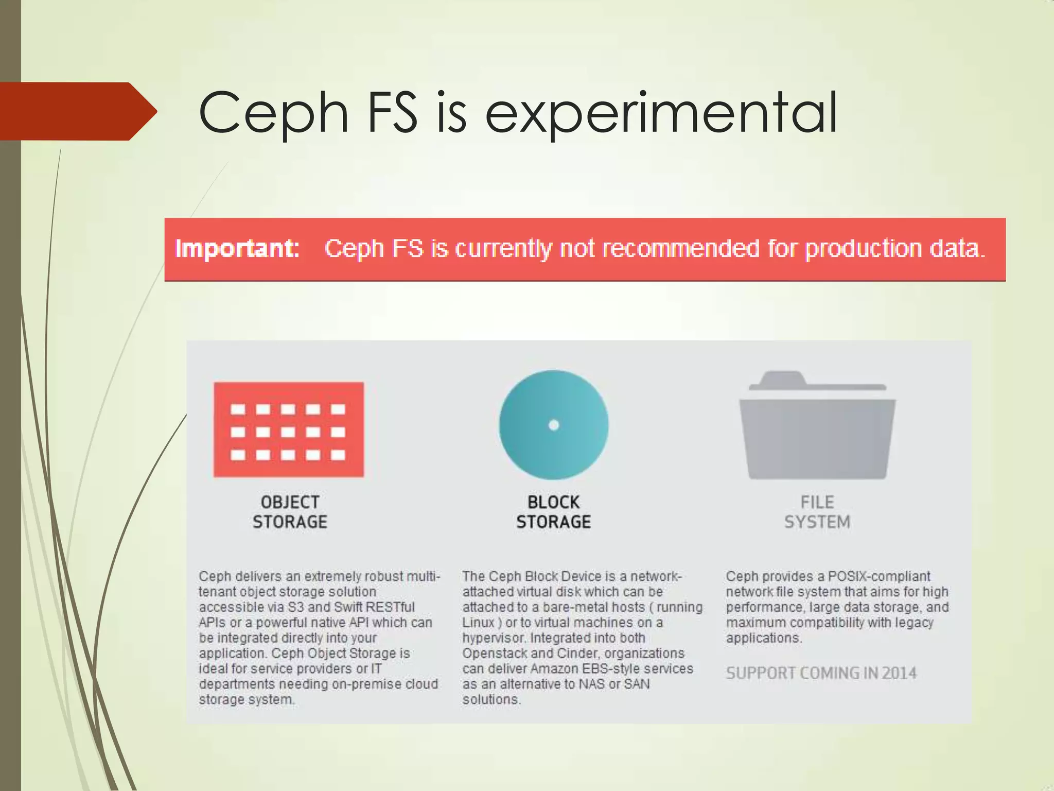 Ceph FS is experimental
 