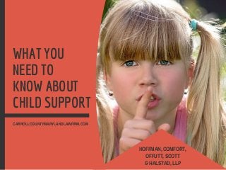 HOFFMAN, COMFORT,
OFFUTT, SCOTT
& HALSTAD, LLP
WHAT YOU
NEED TO
KNOW ABOUT
CHILD SUPPORT
CARROLLCOUNTYMARYLANDLAWFIRM.COM
 