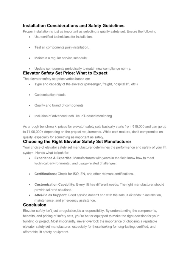 Visual Reference: What You Need To Know About Elevator Safety Sets Features