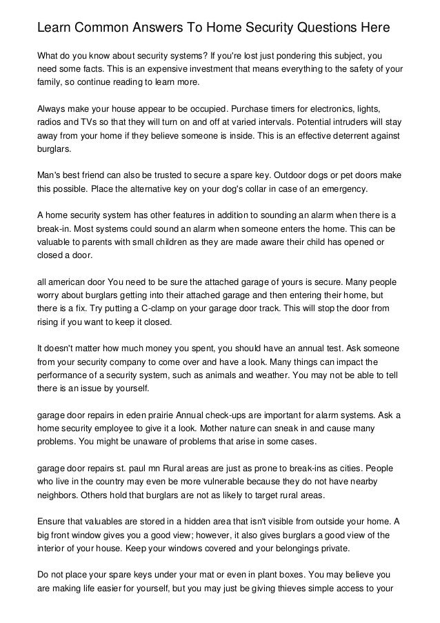 Learn Common Answers To Home Security Questions Here