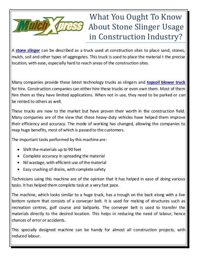 What you ought to know about stone slinger usage in construction industry