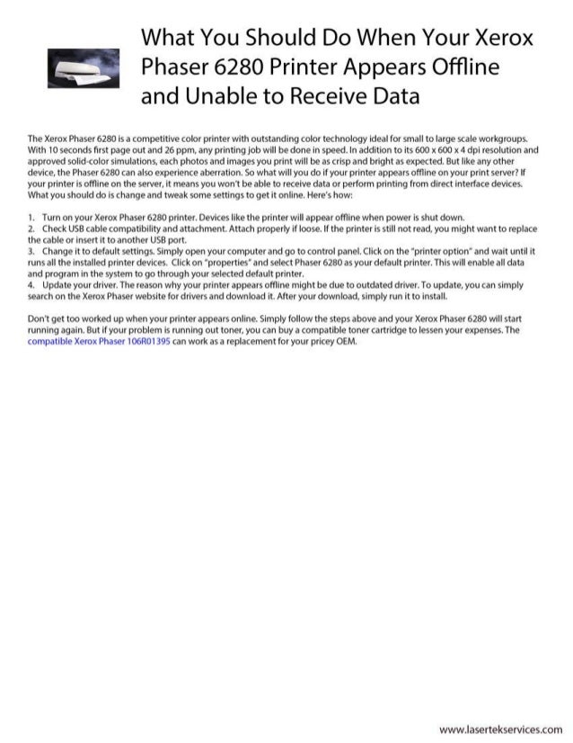 What you should do when your xerox phaser 6280 printer appears offline