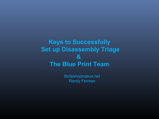 Keys to Successfully
Set up Disassembly Triage
            &
   The Blue Print Team
       Bodyshopinabox.net
         Randy Ferrese
 