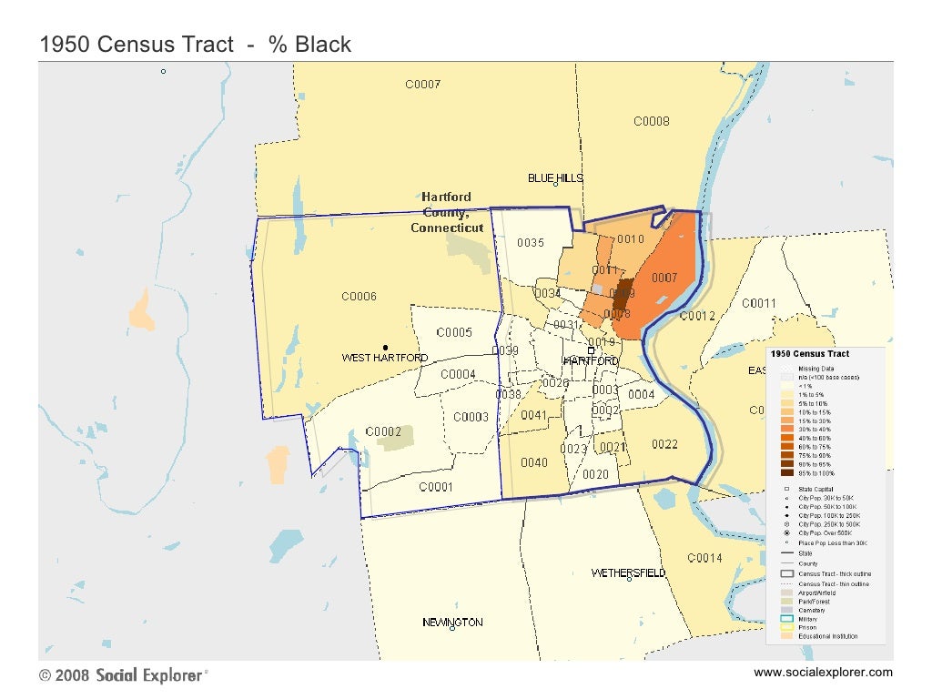 West Hartford & Hartford percent Black population, 19402007