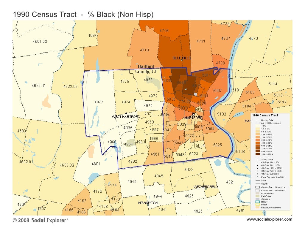 West Hartford & Hartford percent Black population, 19402007