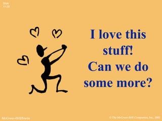 Slide
11-29




                     I love this
                        stuff!
                     Can we do
                    some more?

McGraw-Hill/Irwin       © The McGraw-Hill Companies, Inc., 2002
 