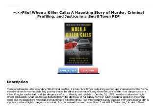 ~>>File! When a Killer Calls: A Haunting Story of Murder, Criminal
Profiling, and Justice in a Small Town PDF
From John Douglas—the legendary FBI criminal profiler, #1 New York Times bestselling author, and inspiration for the Netflix show Mindhunter—comes a chilling journey inside the mind and crimes of Larry Gene Bell, one of the most dangerous serial killers Douglas confronted, and the desperate effort to identify and catch him.On May 31, 1985, two days before her high school graduation, Shari Smith was abducted from the driveway of her family home in South Carolina. Based on the crime scene and the abductor’s repeated and taunting calls to the family, law enforcement quickly realized they were dealing with a sophisticated and highly dangerous criminal. A letter arrived the next day entitled “Last Will & Testament,” in which Shari, knowing she was to be murdered, wrote bravely and achingly of her love for her parents, siblings, and boyfriend, saying that while they would miss her, she knew they would persevere through their faith. The abduction rocked her quiet town, triggering a massive manhunt and bringing in the FBI, which enlisted profiler John Douglas. A few days later, a phone call told the family where they could find Shari’s body.Then nine-year-old Debra May Helmick was kidnapped from her yard, confirming the harsh realization that Smith’s murder was no random act. A serial killer was evolving, and the only way to stop him would be to use the study of criminal behavior to anticipate his next move before he could kill again. Douglas devised a risky and emotionally fraught strategy to use Shari’s lookalike older sister Dawn as bait to draw out the unknown subject. Dawn and her parents courageously agreed.One of the most haunting investigations of Douglas’s storied career, this case details how the eerily accurate profile he created—alongside his carefully crafted and stage-managed manipulation of the killer’s psychology—combined with dedicated police work and cutting-edge forensic science to end a reign of criminal terror. As Shari’s family took incredible personal risks to lure her
killer from the shadows, Douglas and the FBI pushed criminal profiling to its limits, culminating in one of his most dramatic and effective confrontations with a sadistic and remorseless killer.
Description
From John Douglas—the legendary FBI criminal profiler, #1 New York Times bestselling author, and inspiration for the Netflix
show Mindhunter—comes a chilling journey inside the mind and crimes of Larry Gene Bell, one of the most dangerous serial
killers Douglas confronted, and the desperate effort to identify and catch him.On May 31, 1985, two days before her high
school graduation, Shari Smith was abducted from the driveway of her family home in South Carolina. Based on the crime
scene and the abductor’s repeated and taunting calls to the family, law enforcement quickly realized they were dealing with a
sophisticated and highly dangerous criminal. A letter arrived the next day entitled “Last Will & Testament,” in which Shari,
 