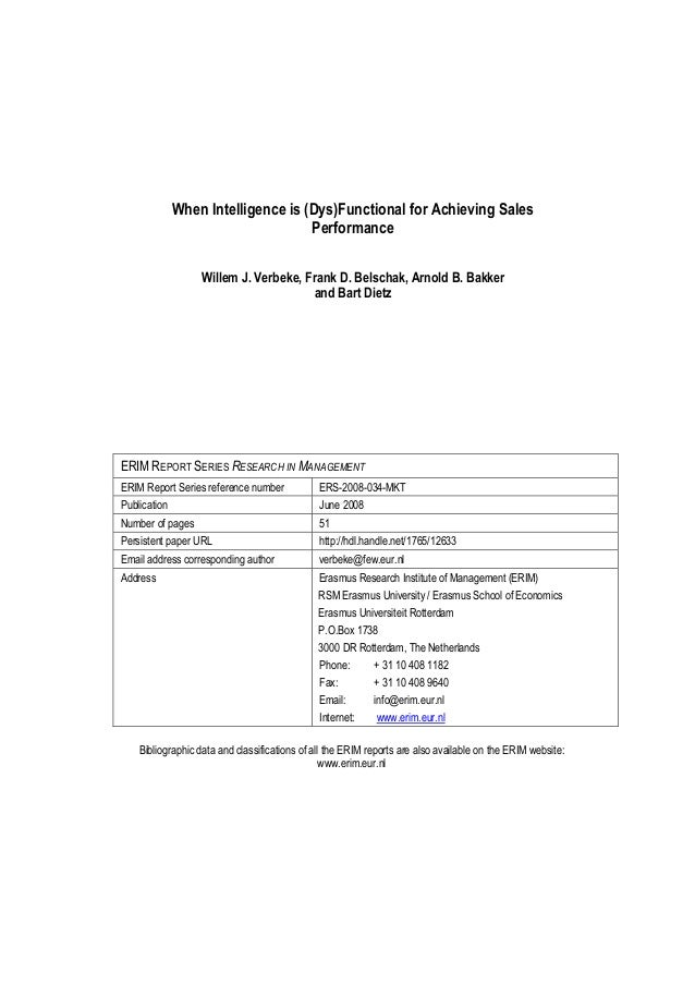 When intelligence is dysfunctional for achieving sales performance essay picture
