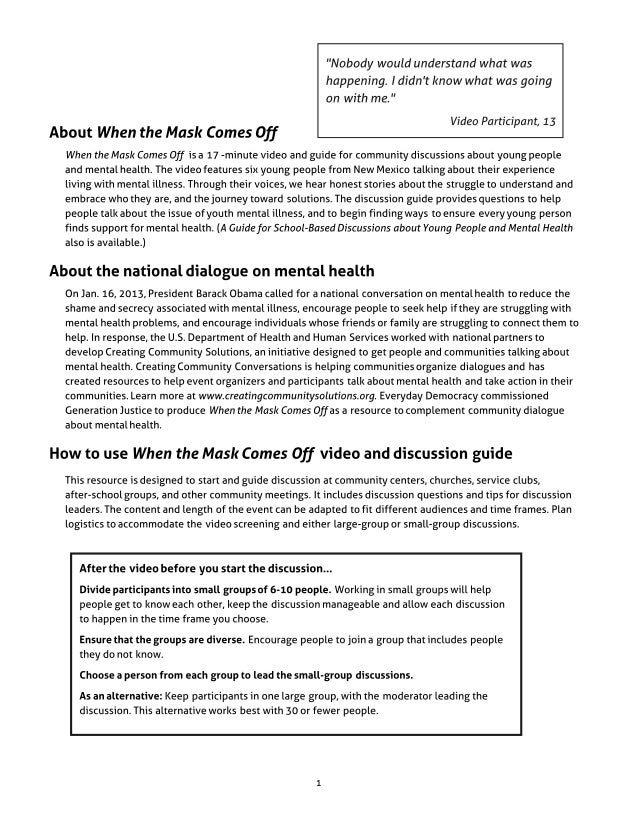 "When the Mask Comes Off" Community Discussion Guide Slide 2