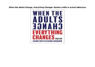 When the Adults Change, Everything Changes: Seismic shifts in school behaviour
When the Adults Change, Everything Changes: Seismic shifts in school behaviour by Paul Dix In When the Adults Change, Everything Changes: Seismic Shifts in School Behaviour, Paul Dix upends the debate on behaviour management in schools and offers effective tips and strategies that serve to end the search for change in children and turn the focus back on the adults. You can buy in the best behaviour tracking software, introduce 24/7 detentions or scream NO EXCUSES as often as you want - but ultimately the solution lies with the behaviour of the adults. It is the only behaviour over which we have absolute control., Drawing on anecdotal case studies, scripted interventions and approaches which have been tried and tested in a range of contexts, from the most challenging urban comprehensives to the most privileged international schools, behaviour training expert and Pivotal Education director Paul Dix advocates an inclusive approach that is practical, transformative and rippling with respect for staff and learners. An approach in which behavioural expectations and boundaries are exemplified by people, not by a thousand rules that nobody can recall.When the Adults Change, Everything Changes illustrates how, with their traditional sanction- and exclusion-led methods, the punishment brigade are losing the argument. It outlines how each school can build authentic practice on a stable platform, resulting in shifts in daily rules and routines, in how we deal with the angriest learners, in restorative practice and in how we appreciate positive behaviour., Each chapter is themed and concludes with three helpful checklists - Testing, Watch out for and Nuggets - designed to help you form your own behaviour blueprint. Throughout the book both class teachers and school leaders will find indispensable advice about how to involve all staff in developing a whole school ethos built on kindness, empathy and understanding. Suitable for all head teachers, school leaders, teachers, NQTs and classroom assistants -
in any phase or context, including SEND and alternative pro click here https://liteakeh12.blogspot.hk/?book= 1781352739
 