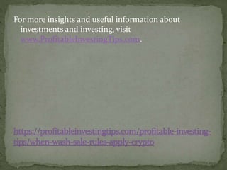 For more insights and useful information about
investments and investing, visit
www.ProfitableInvestingTips.com.
 