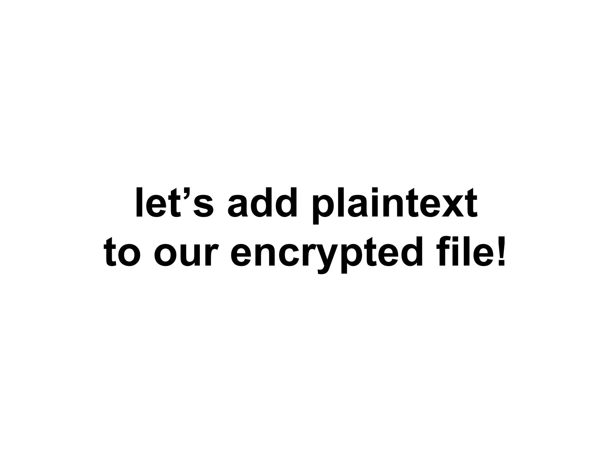 let’s add plaintext
to our encrypted file!
 