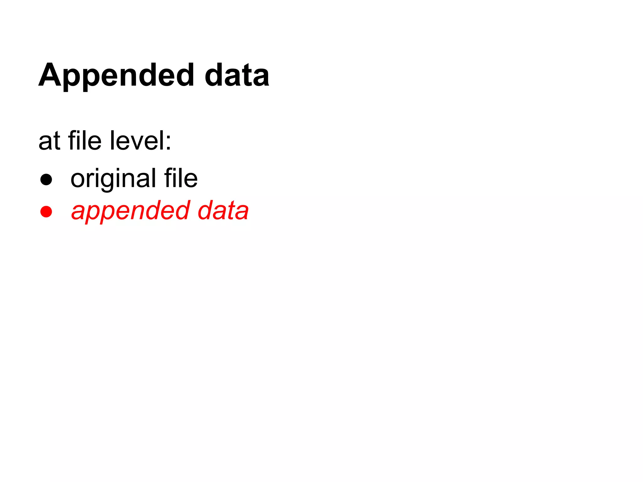 Appended data
at file level:
● original file
● appended data
 