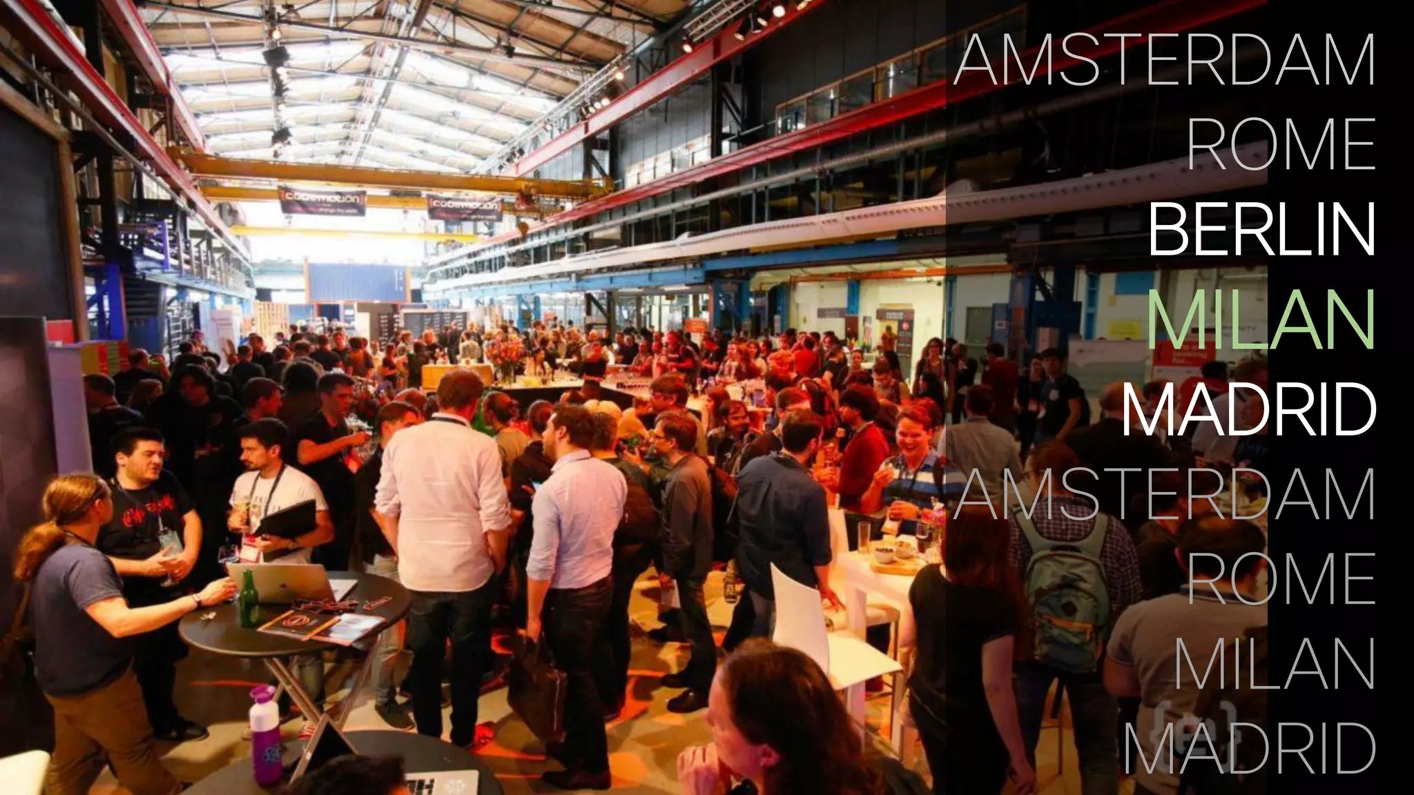 AMSTERDAM
ROME
BERLIN
MILAN
MADRID
AMSTERDAM
ROME
MILAN
MADRID
 