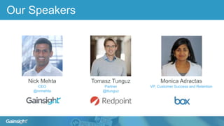Our Speakers
Nick Mehta
CEO
@nrmehta
Tomasz Tunguz
Partner
@ttunguz
Monica Adractas
VP, Customer Success and Retention
 