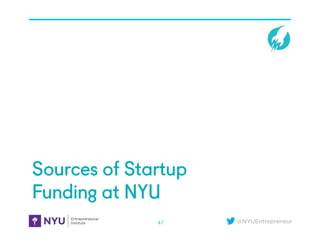 @NYUEntrepreneur
Sources of Startup
Funding at NYU
47
 
