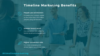 7P a g e
It is interactive and better for
brand recall and engagement
Greater brand recall
It makes your content visible
to the more than 200 million
people using ad blockers
People use ad blockers
Timeline Marketing Benefits
It is more engaging and
drives higher conversion rates
Higher conversion rate
#timelinemarketing
 