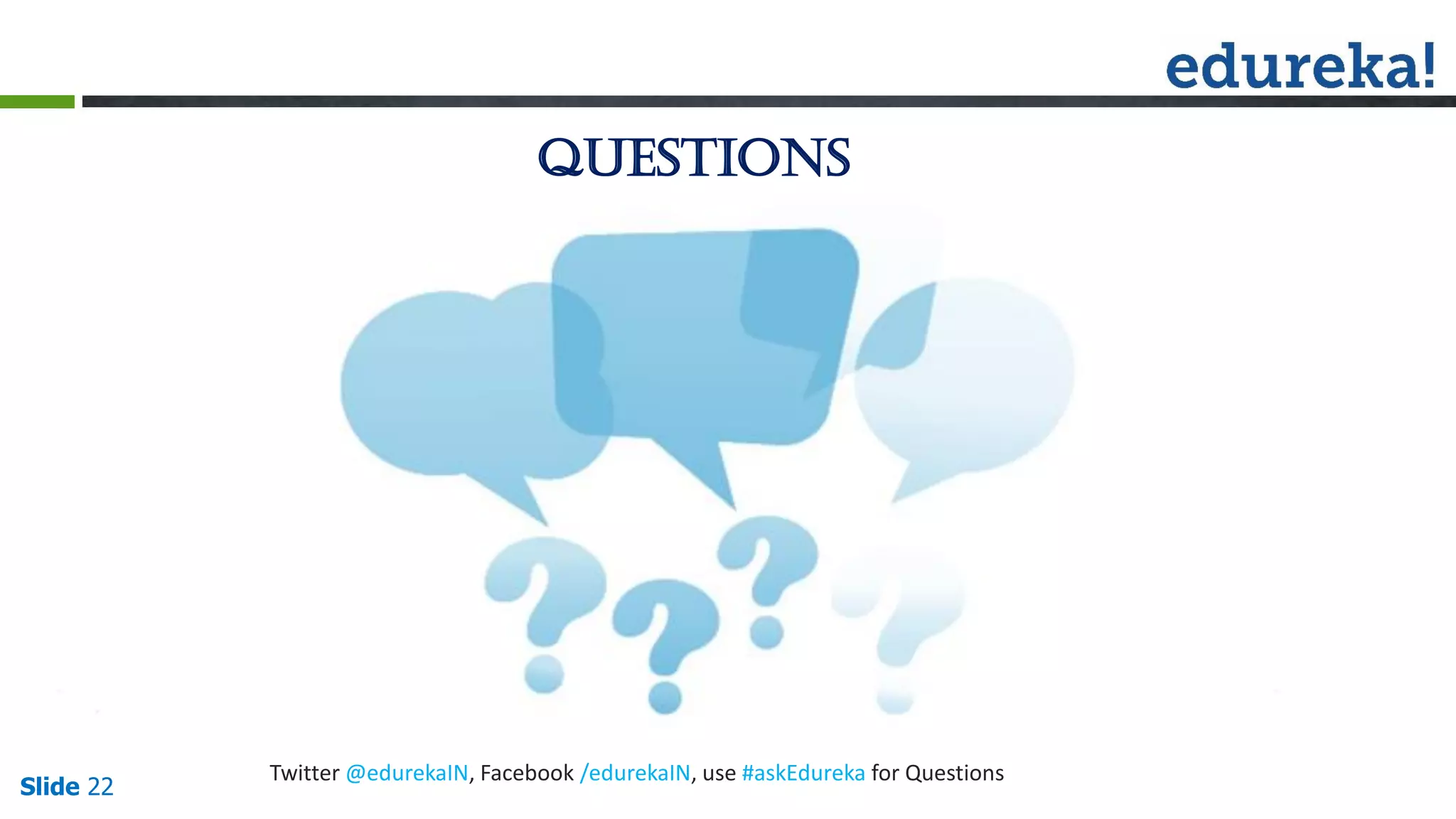 Slide 22 Questions Twitter @edurekaIN, Facebook /edurekaIN, use #askEdureka for Questions 
