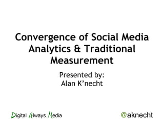 Convergence of Social Media Analytics & Traditional Measurement Presented by: Alan K’necht 